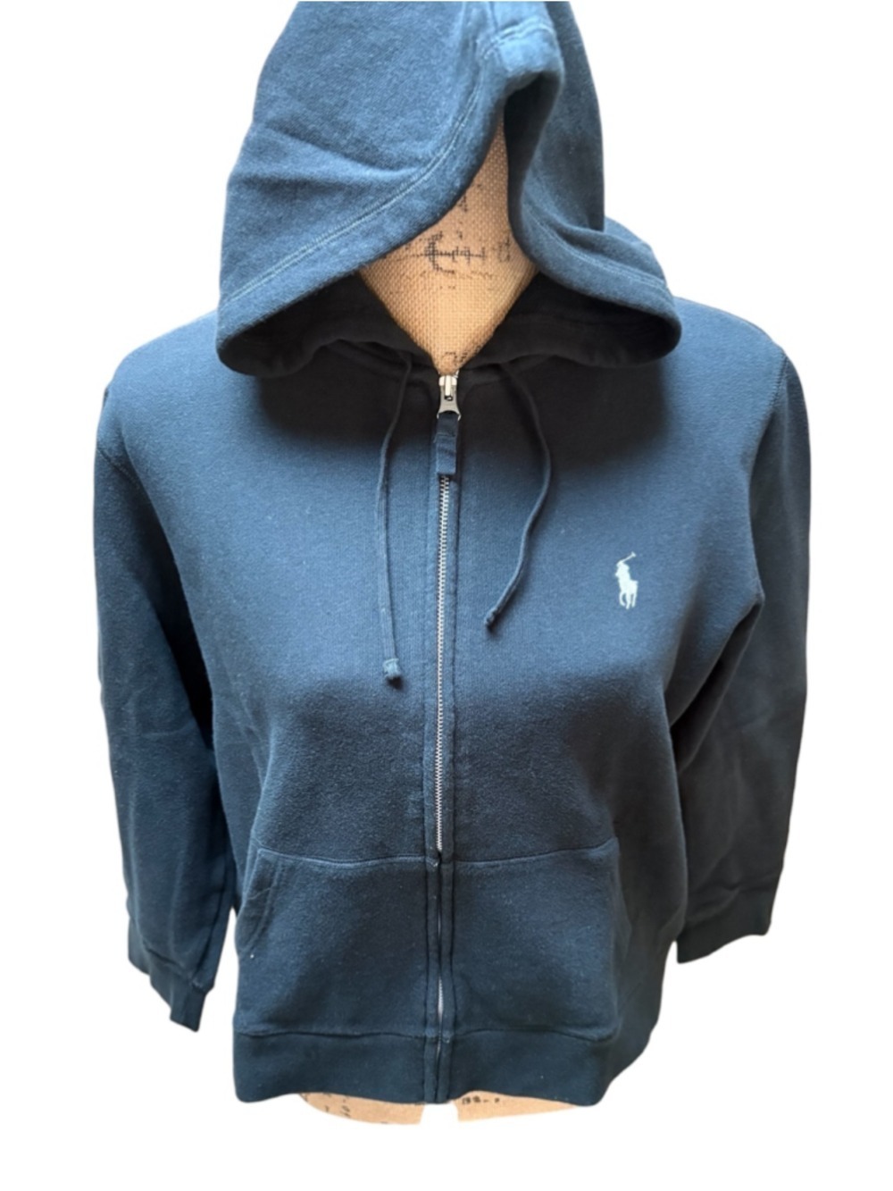 Ralph Lauren Sport Black with White Polo Logo Full-Zip Hoodie Size XL (21” PTP) - Picture 2 of 6
